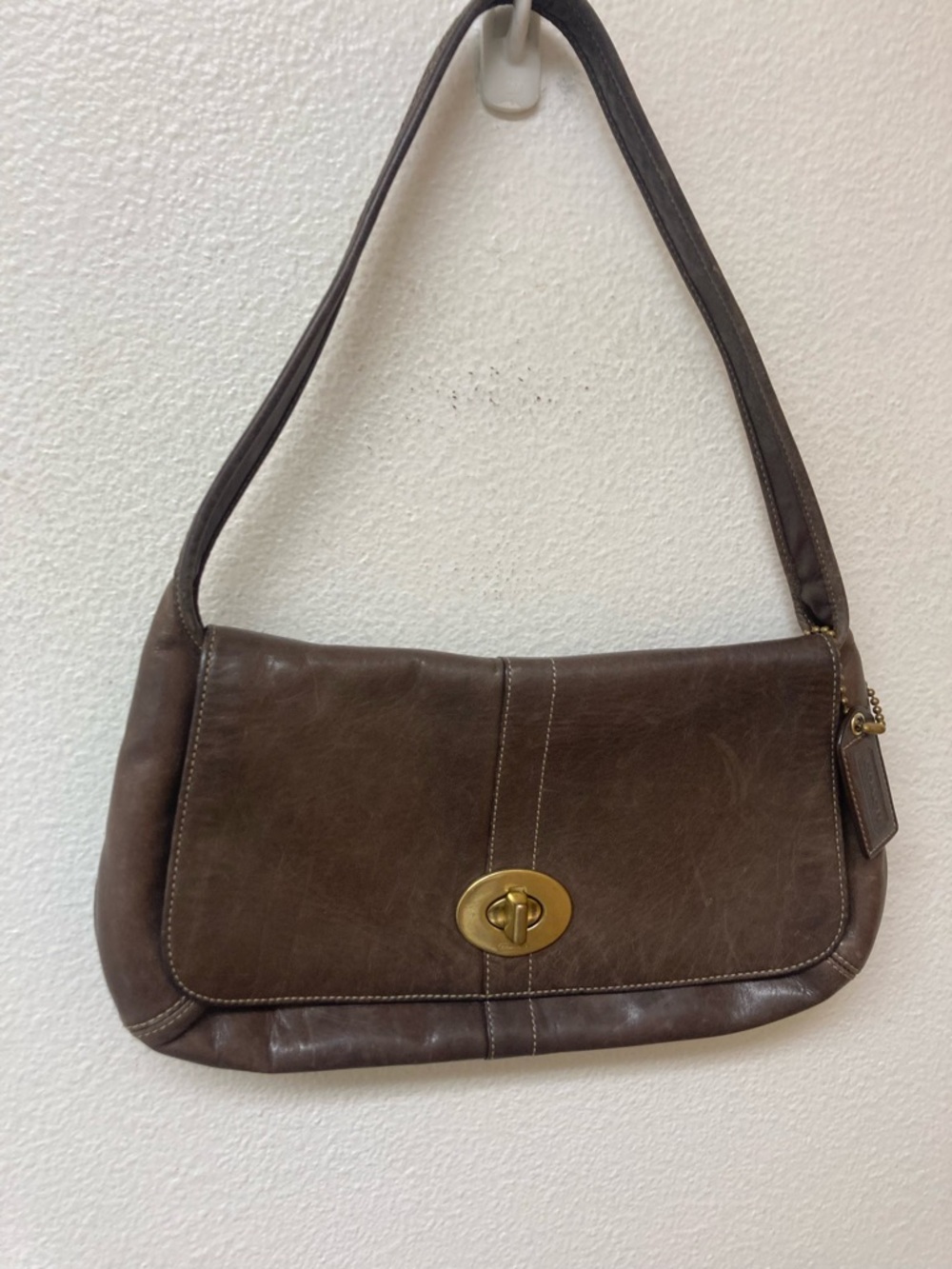 COACH Chocolate Brown/Taupe East West Messenger Leather Bag - Picture 2 of 10
